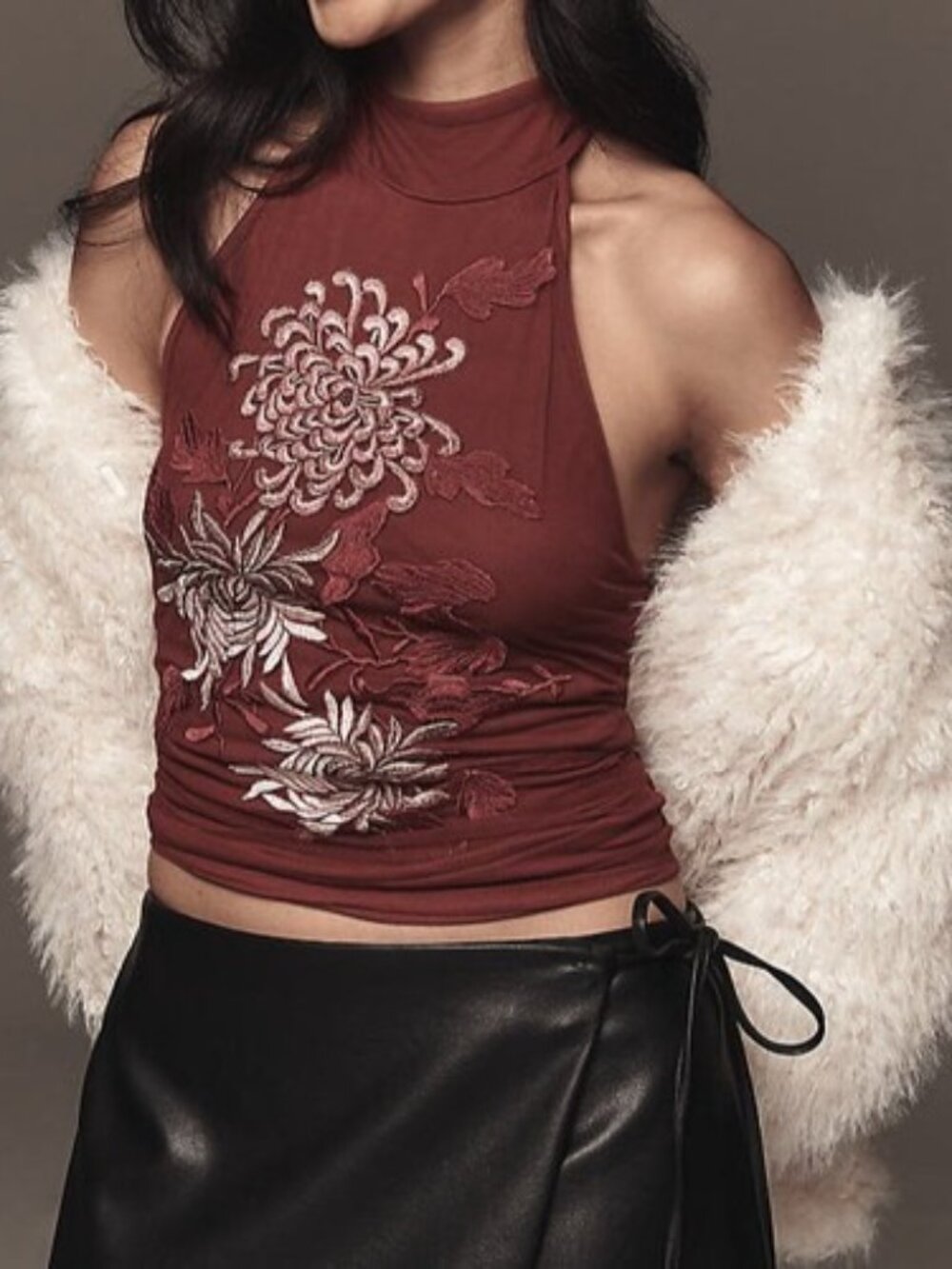 By Anthropologie Backless Mock-Neck Tank Top Floral Embroidered Cutout M 290375